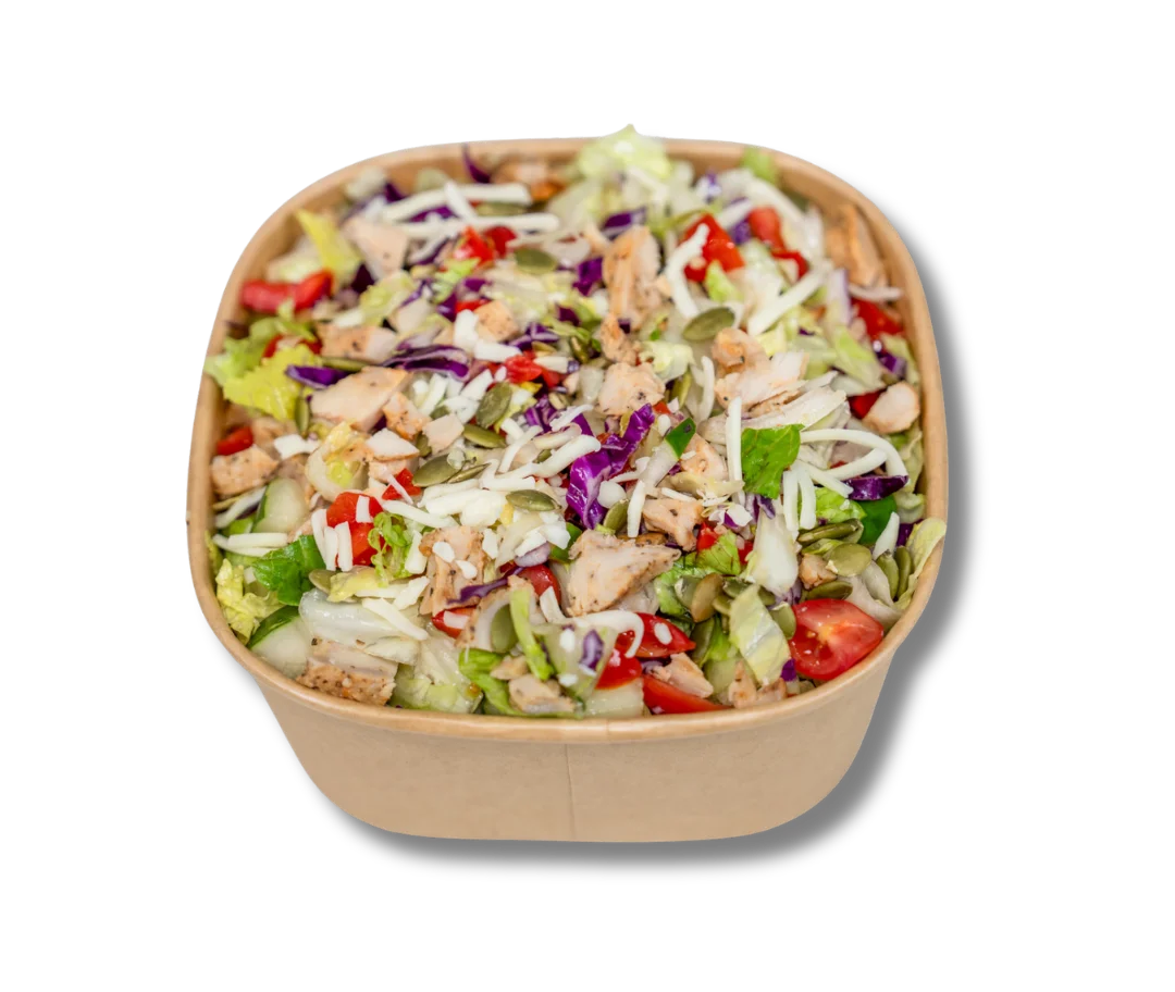 A variety of fresh salads displayed in a vibrant arrangement.