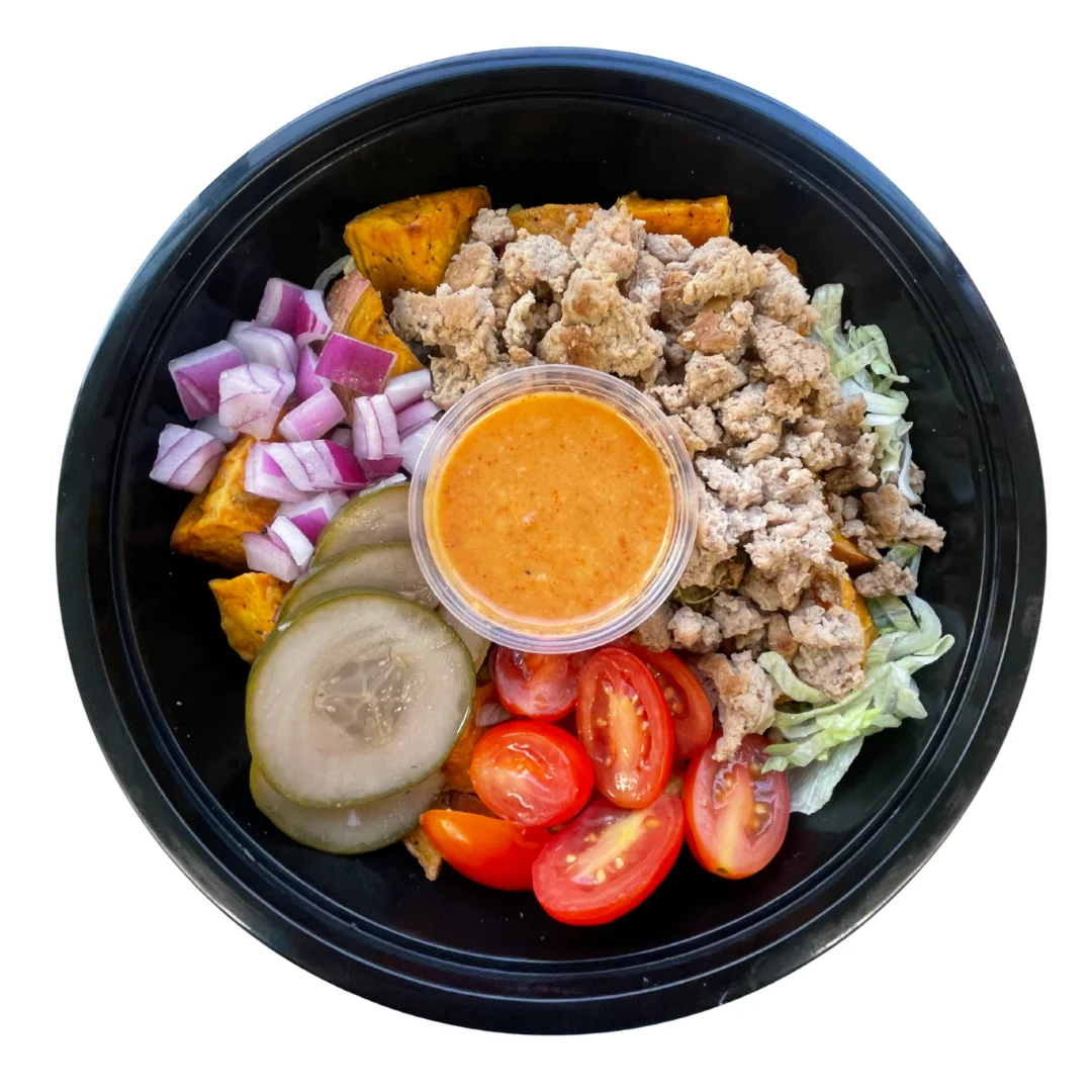 Savory Thai larb salad with ground meat and fresh vegetables