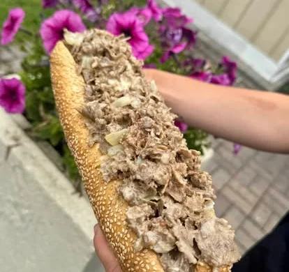 Classic Italian beef sandwich on sesame hoagie