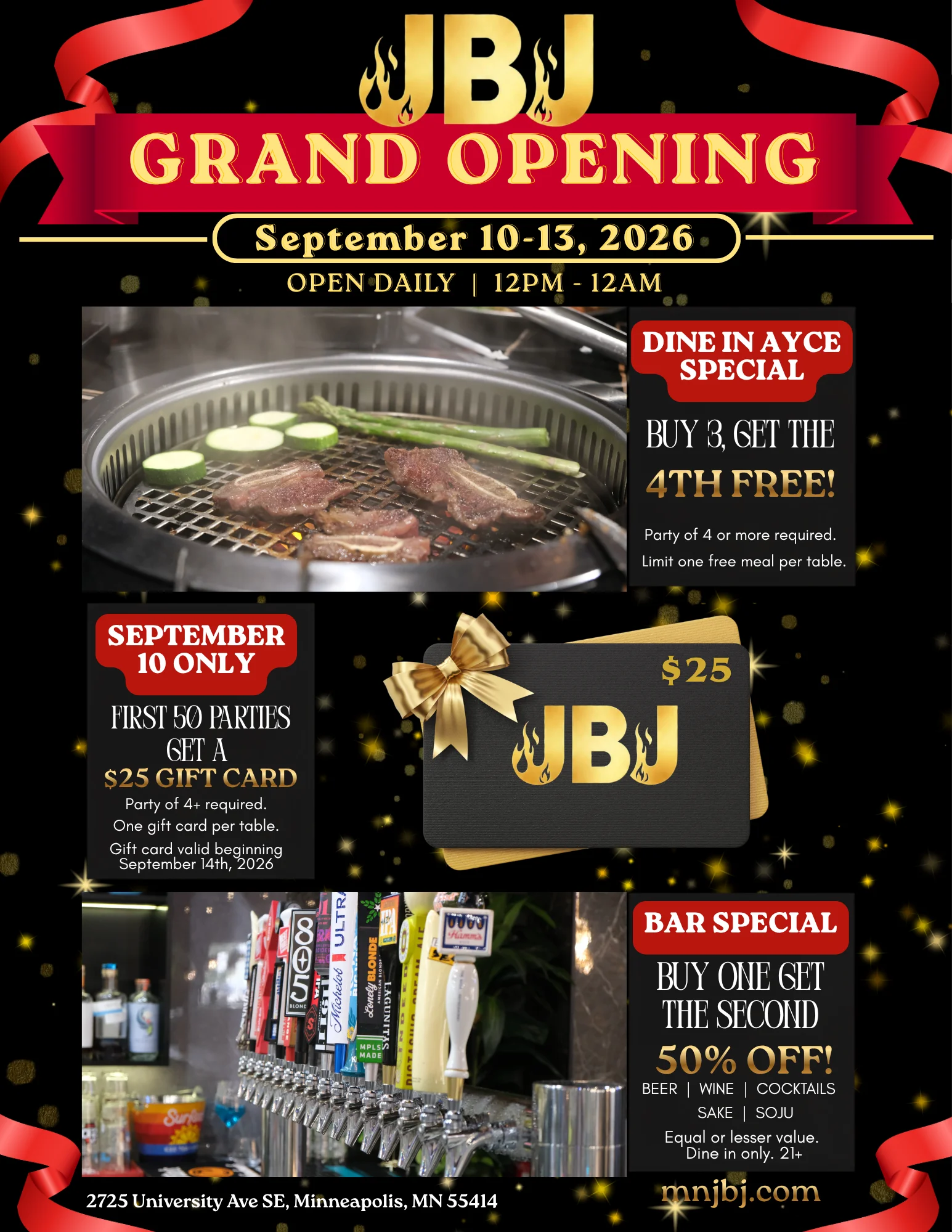 Game day drink specials at JBJ BBQ & Hotpot with draft beer and cans