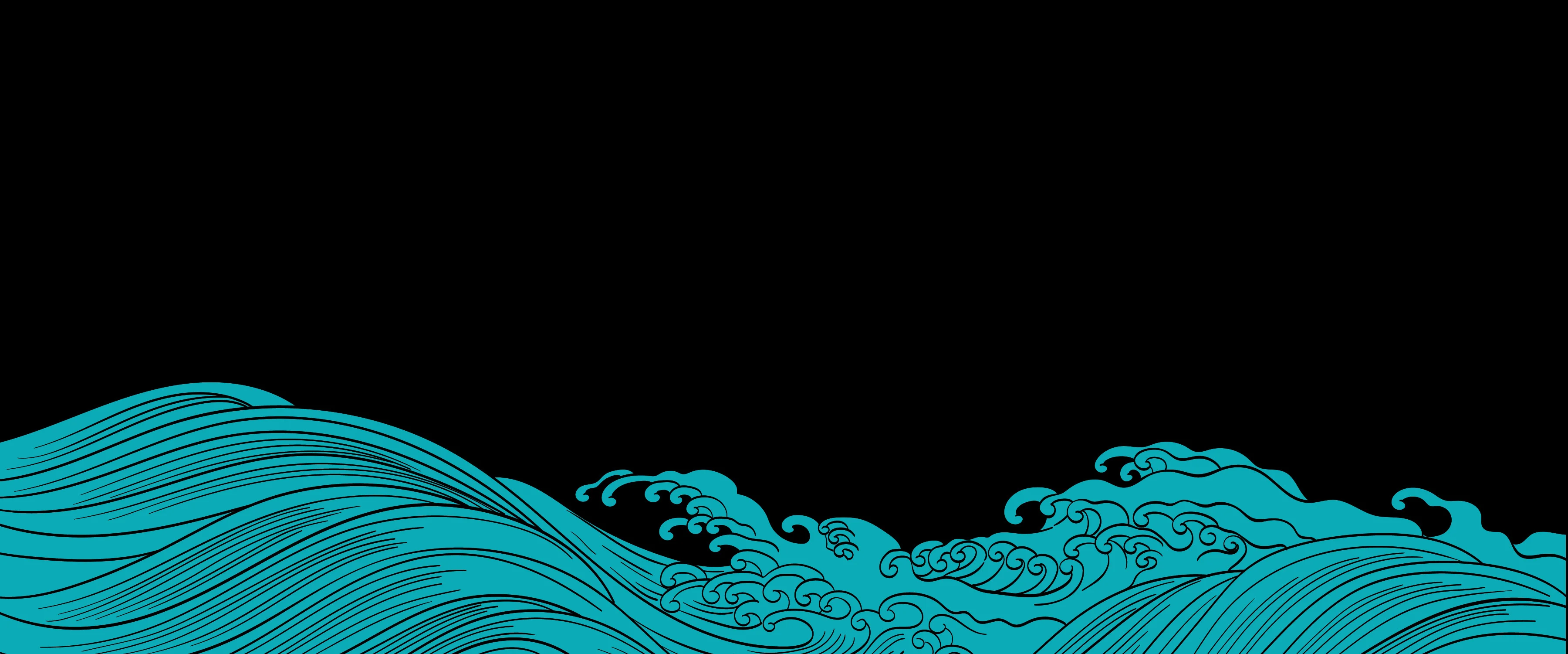 Stylized ocean waves in turquoise against a black background