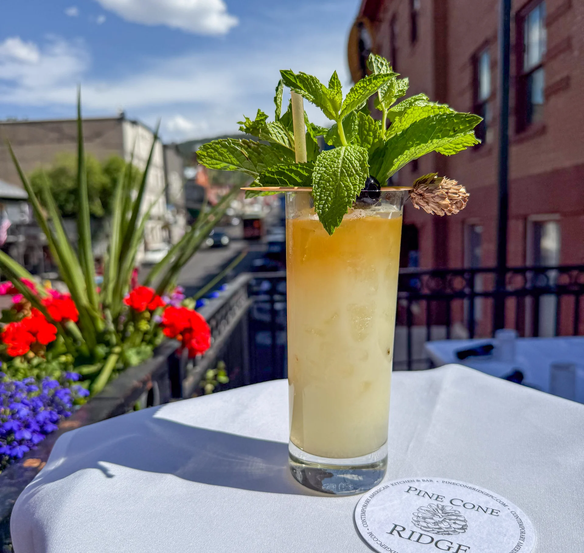 Cocktail on a table overlooking Main Street in Park City