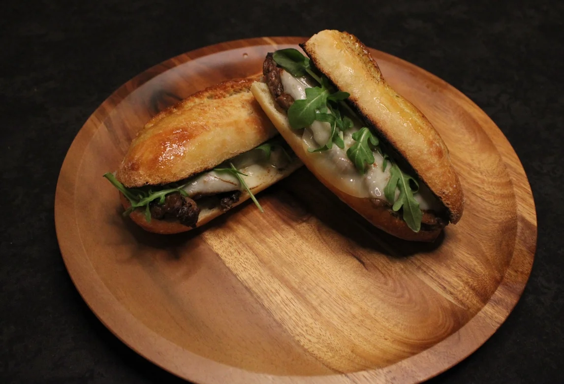 Italian steak sandwich on ciabatta bread