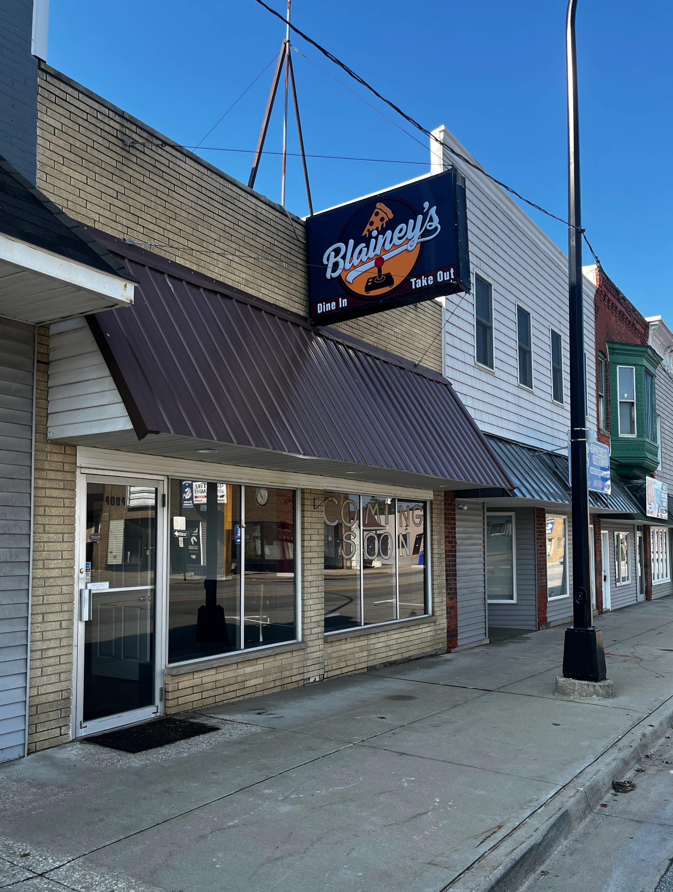 Exterior view of Blainey's restaurant with signage