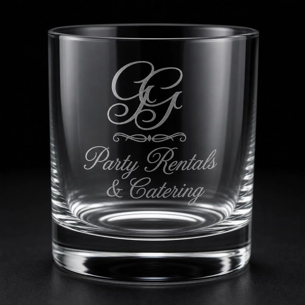 Engraved glass for party rentals and catering services