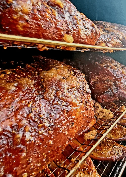 Smoked brisket in a barbecue smoker