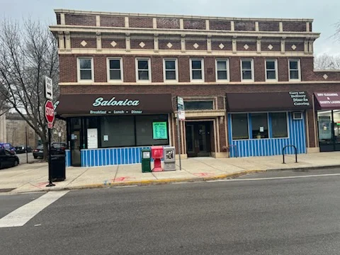 Exterior view of Salonica restaurant featuring breakfast and lunch options