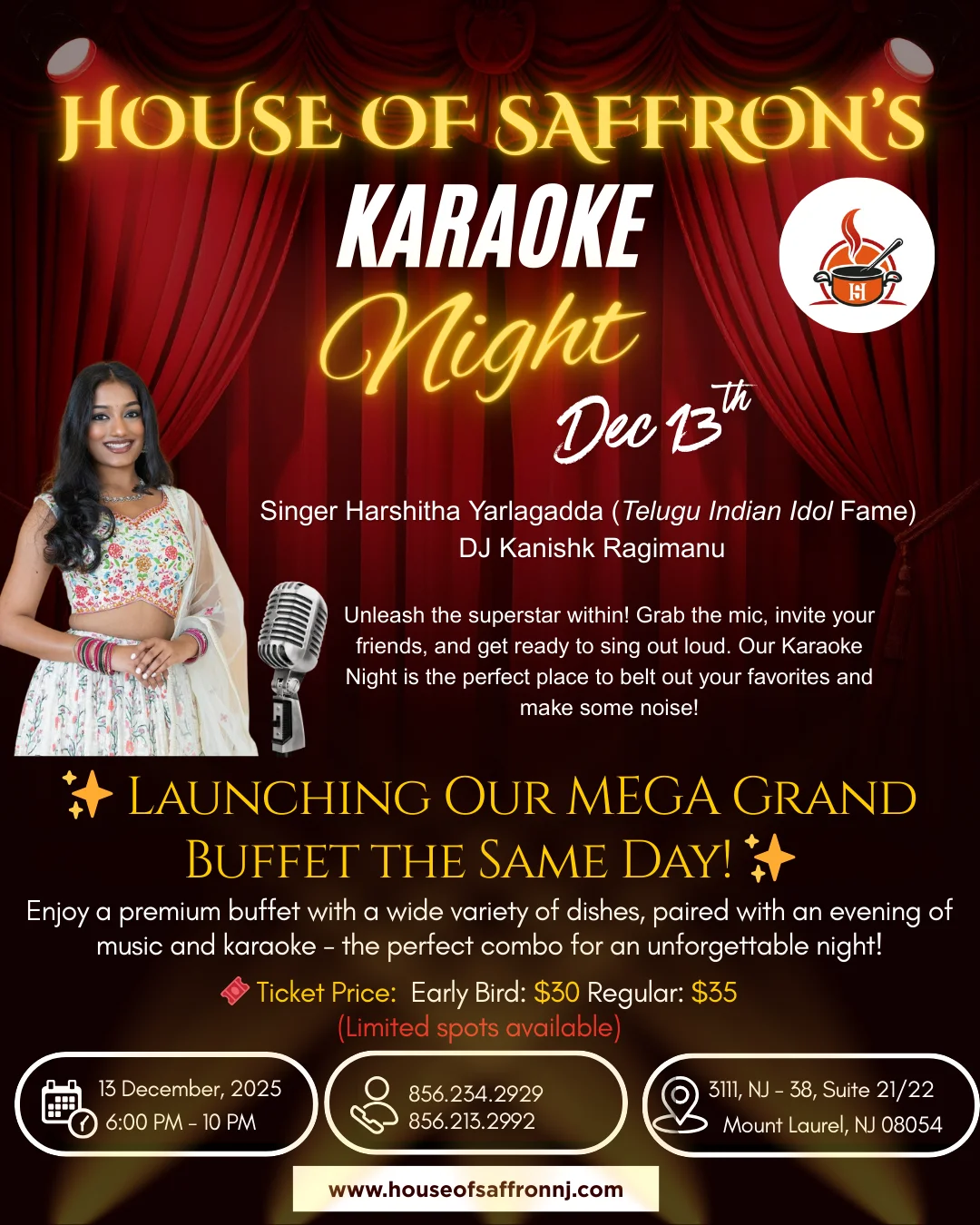 Karaoke night event flyer at House of Saffron