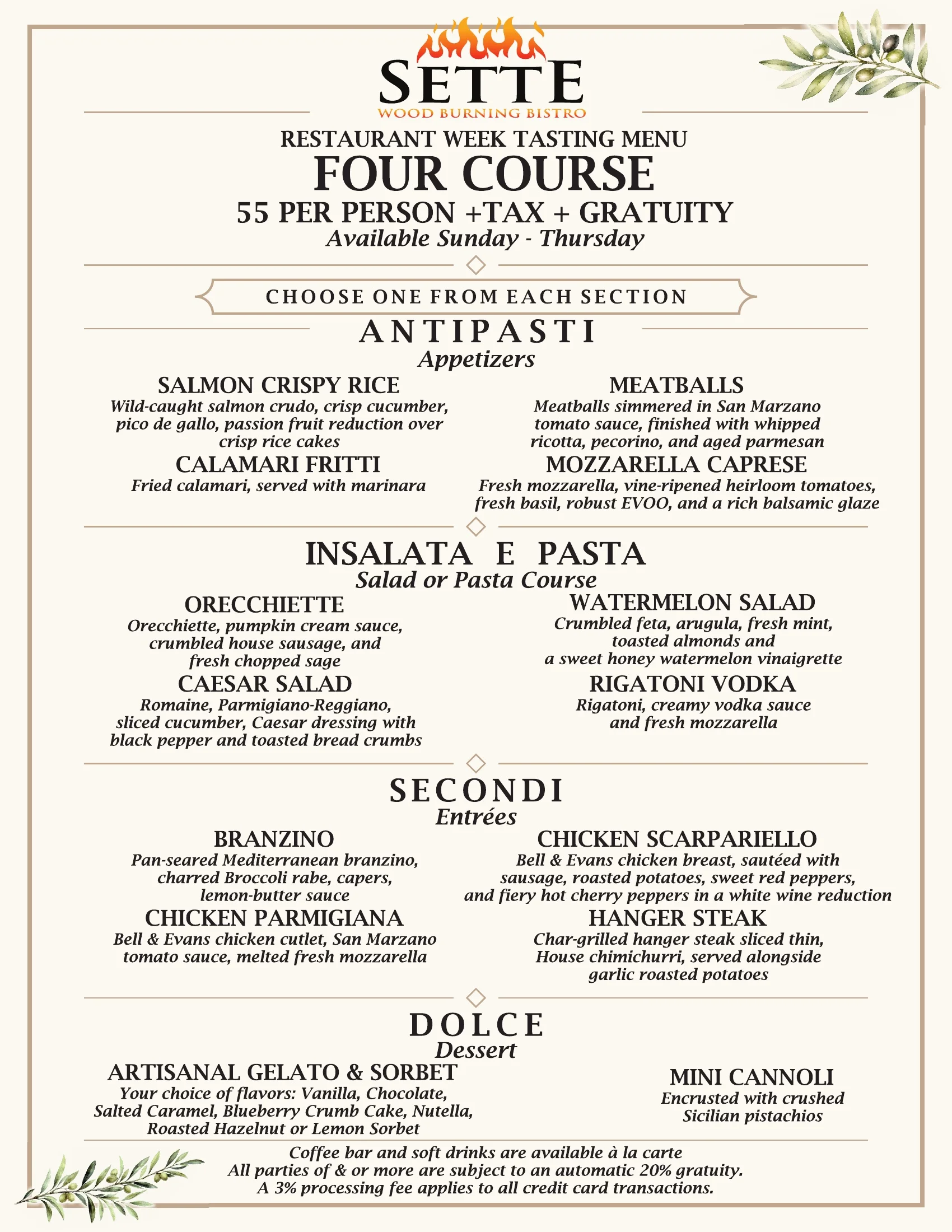 Elegant Italian tasting menu featuring antipasti, pasta, and entrées
