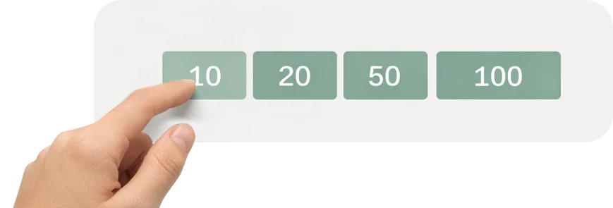 Hand selecting a quantity option on a digital interface