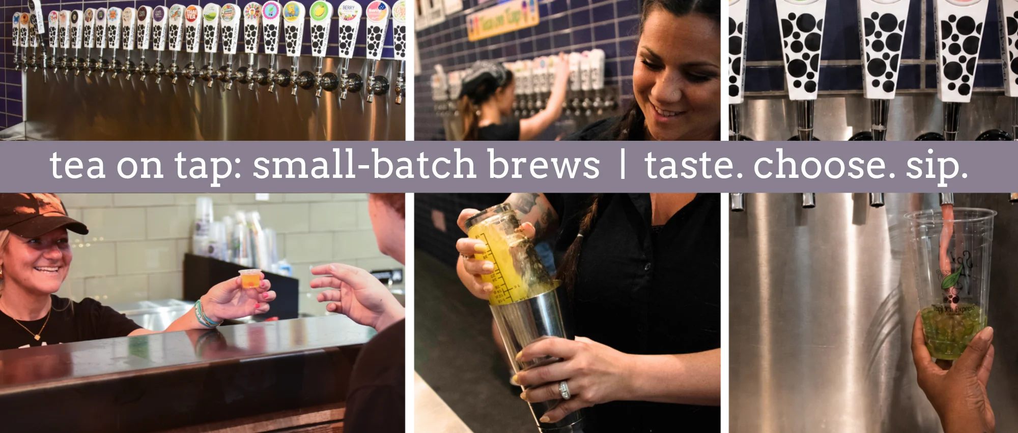 Tea on tap with various flavors at a modern beverage station