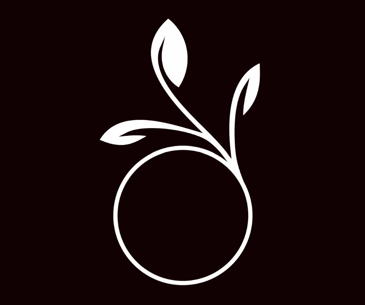 Minimalist logo featuring a circular fruit with leaves