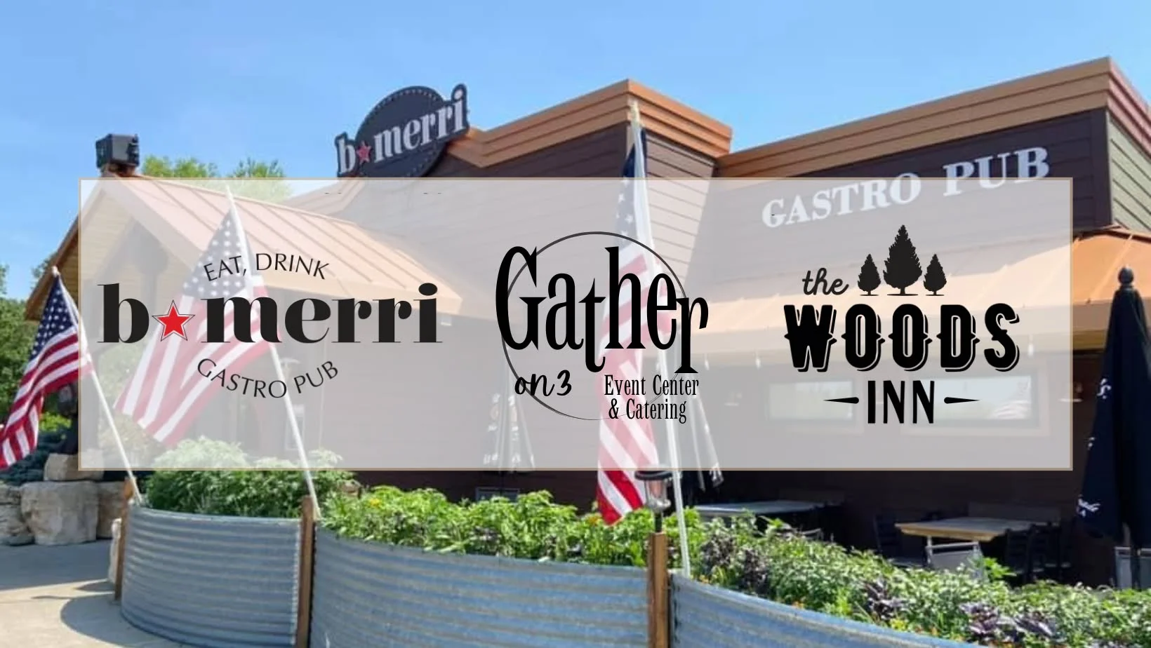 Exterior view of b*merri gastro pub with American flags