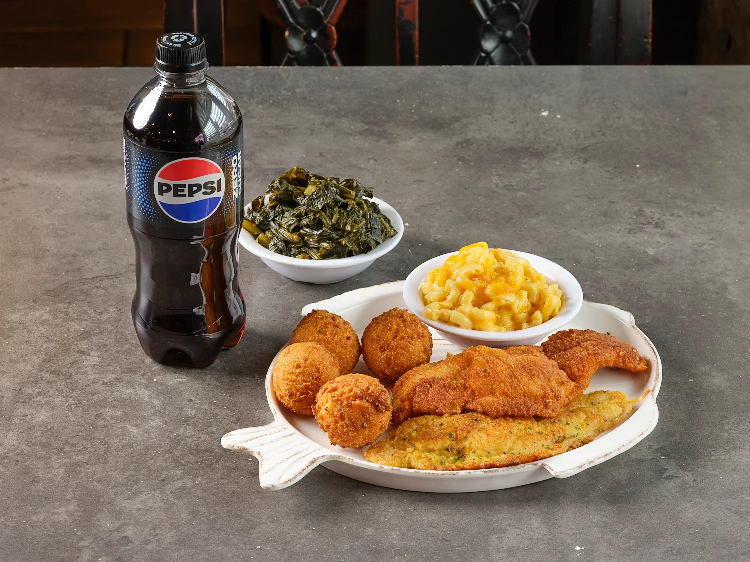 Southern fried catfish platter with sides
