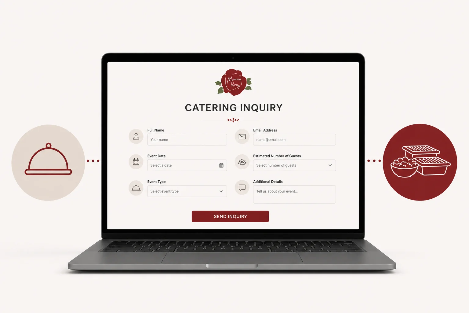 Catering inquiry form on a laptop screen