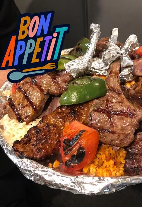Mixed grill platter with spiced meats and rice