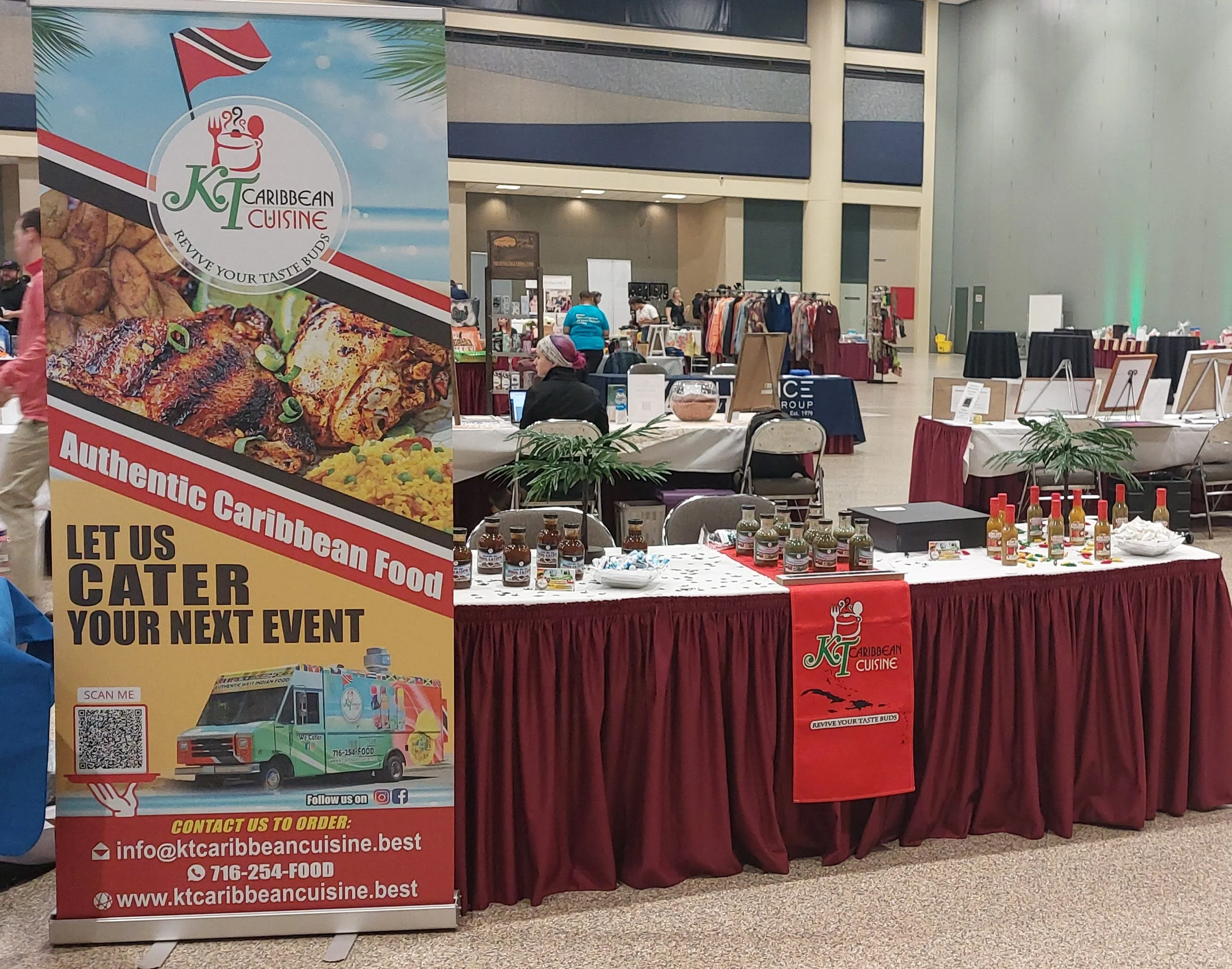 Caribbean cuisine booth showcasing authentic dishes and catering services