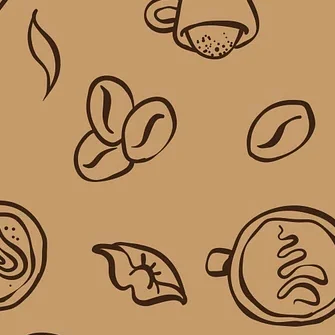 Coffee-themed doodles on a warm background