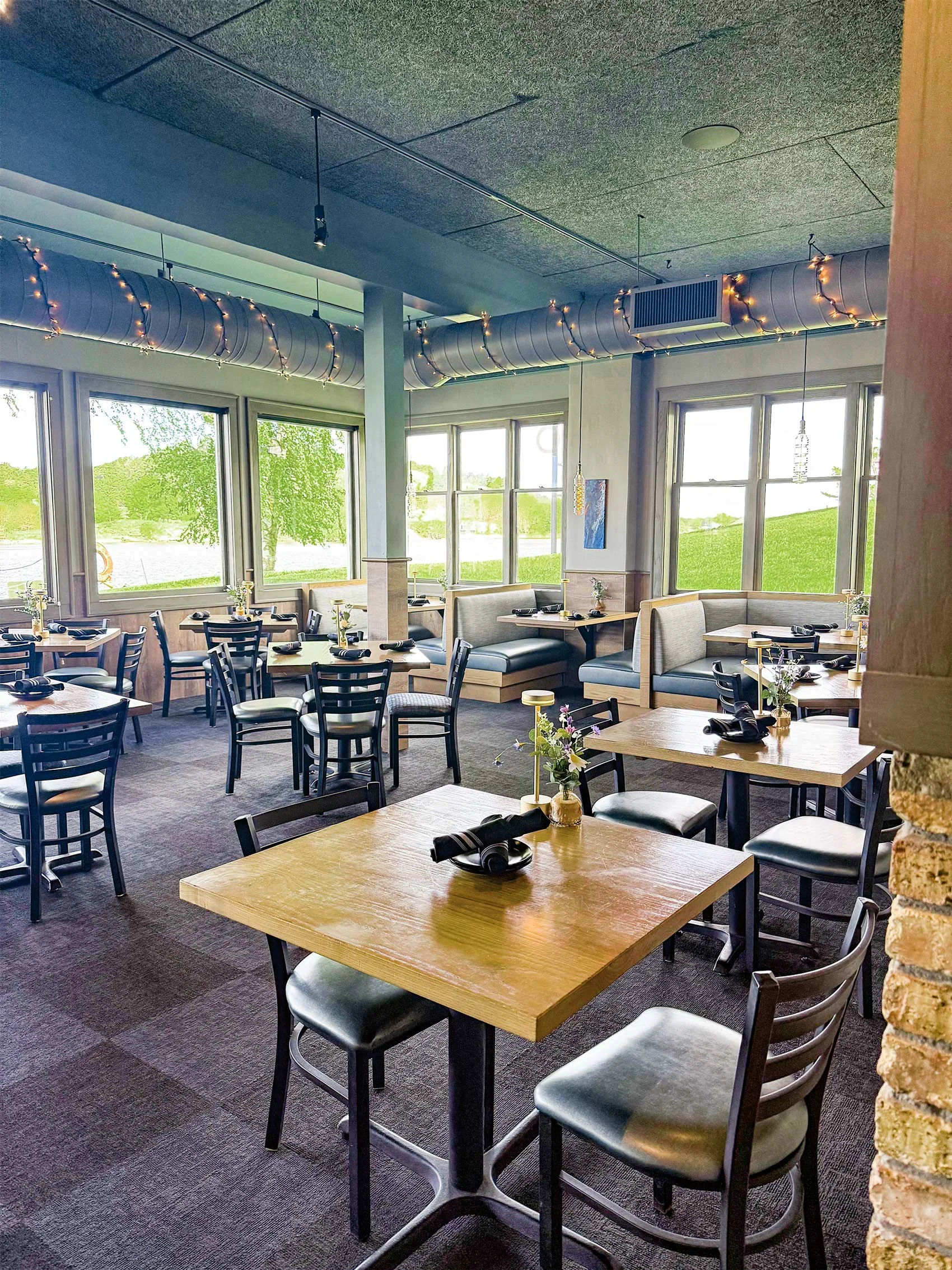 Cozy restaurant interior with modern decor and natural light