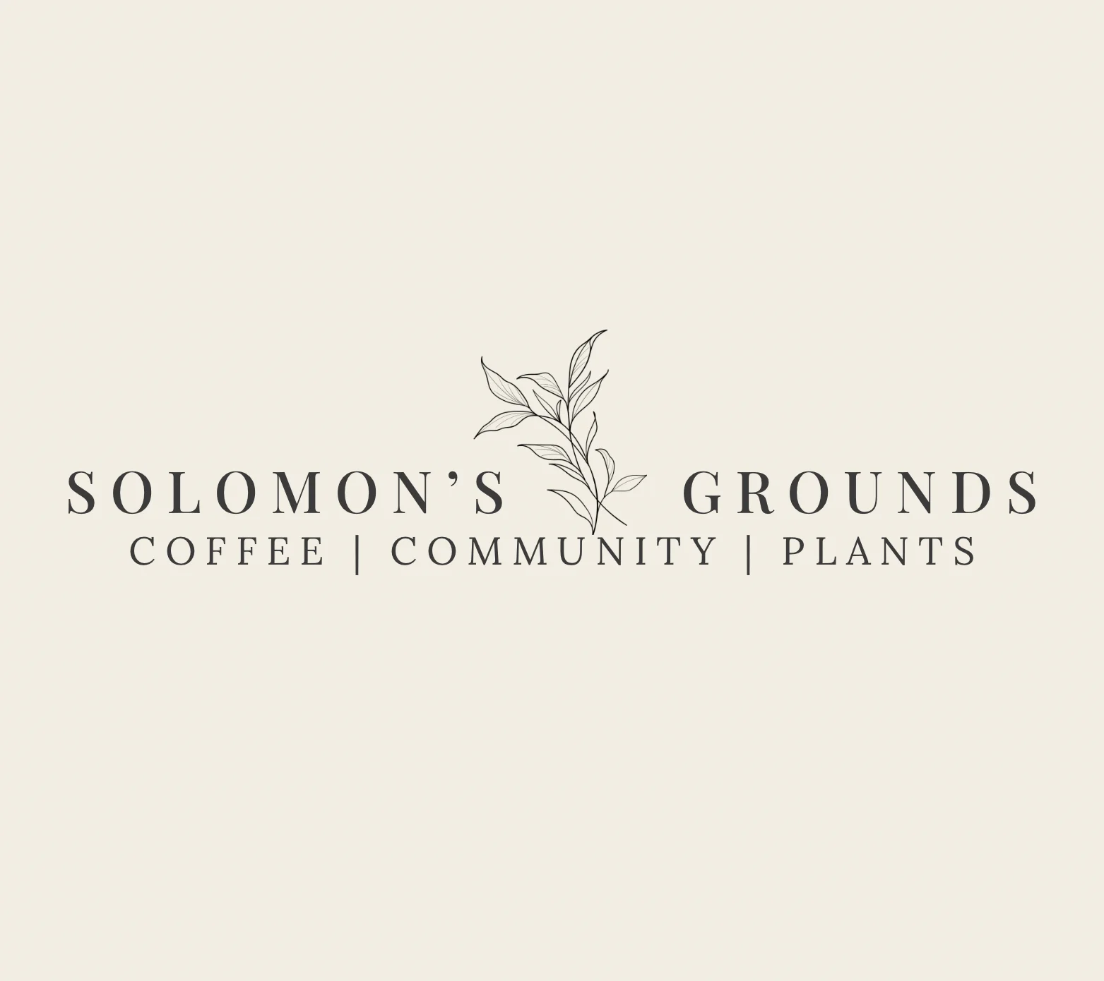 Logo of Solomon's Grounds coffee shop emphasizing community and plants