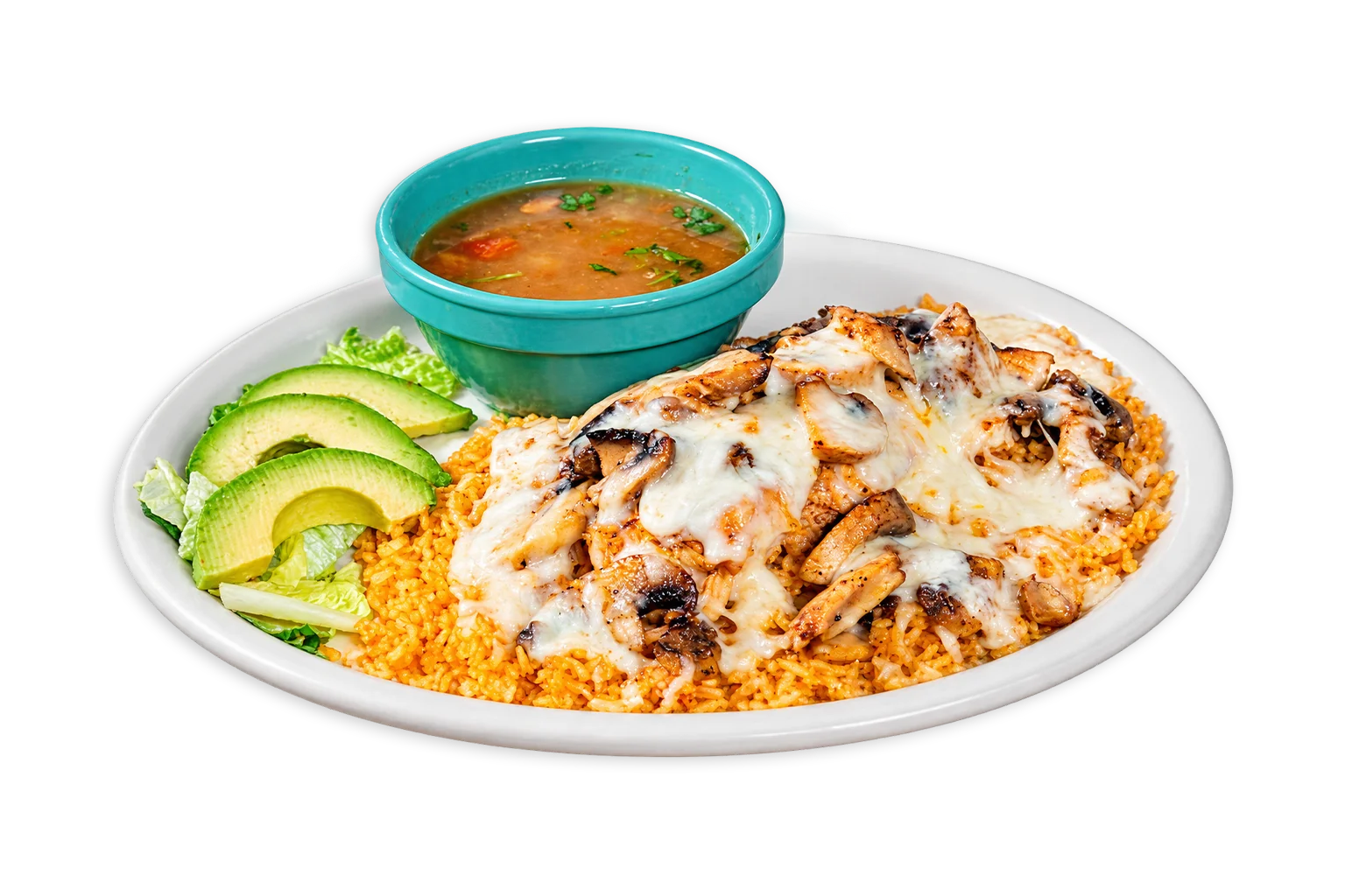 Grilled chicken enchiladas with rice and beans