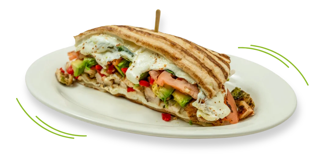 Grilled chicken panini with fresh lettuce and tomato