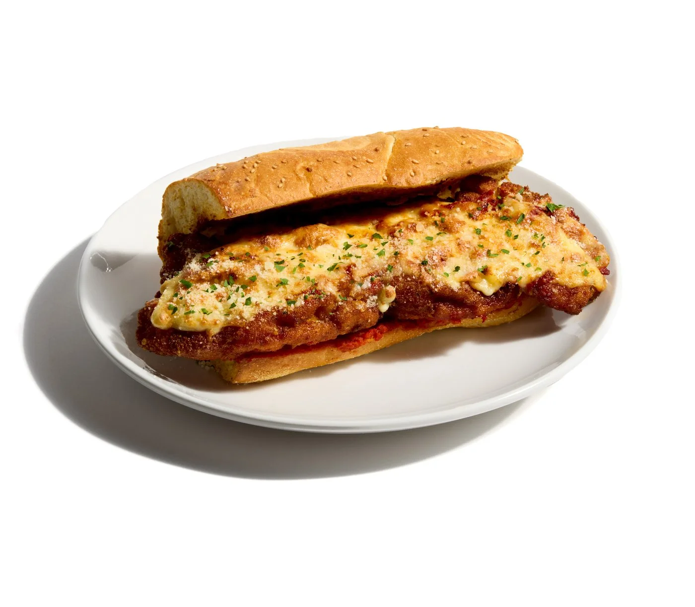 Chicken Parmigiana hero on a plate