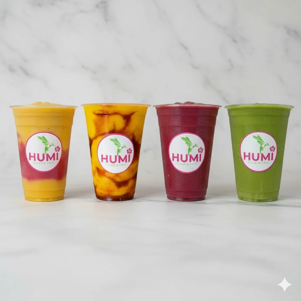 Colorful fruit smoothies from Humi Juice & Bar