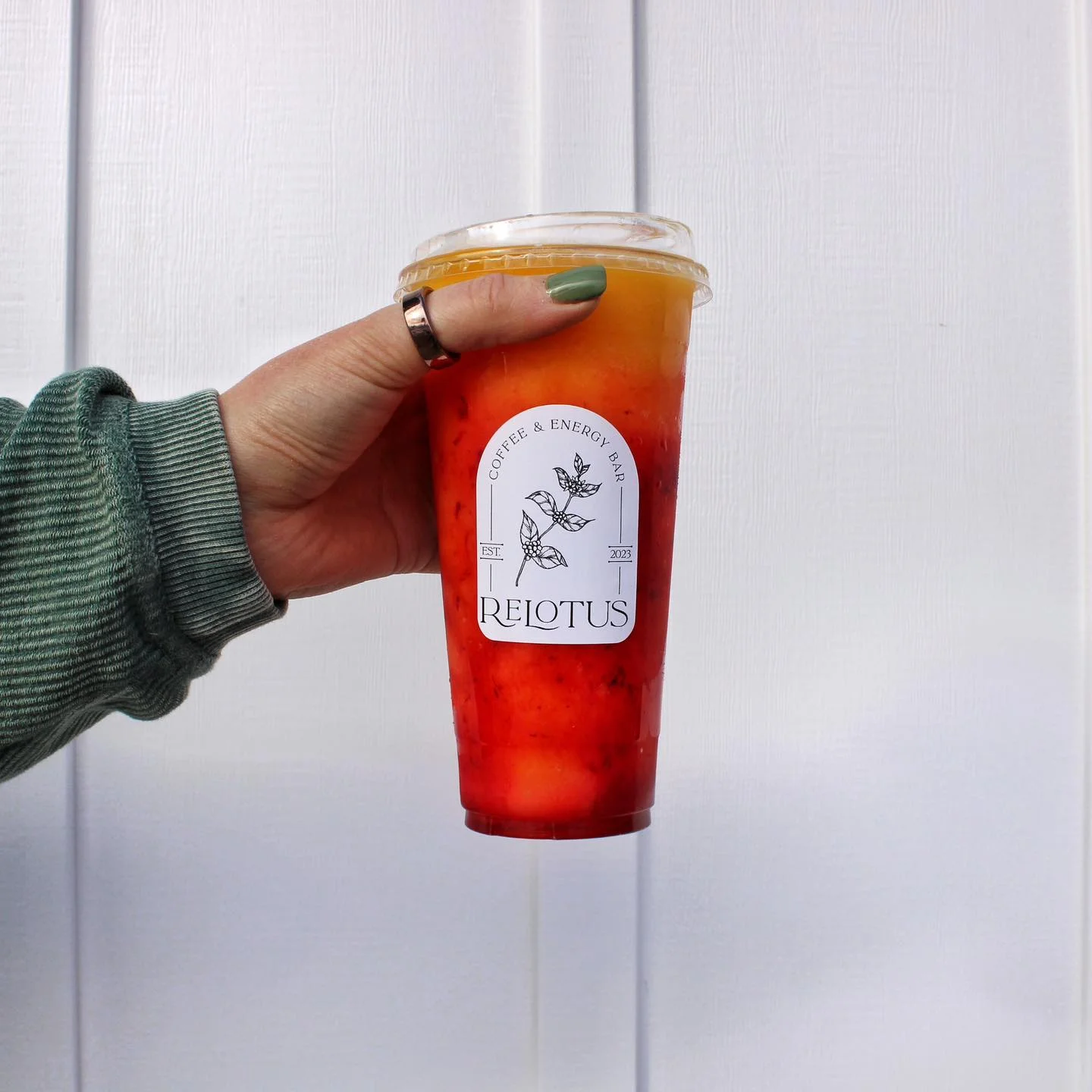 Colorful iced drink from a coffee and energy bar