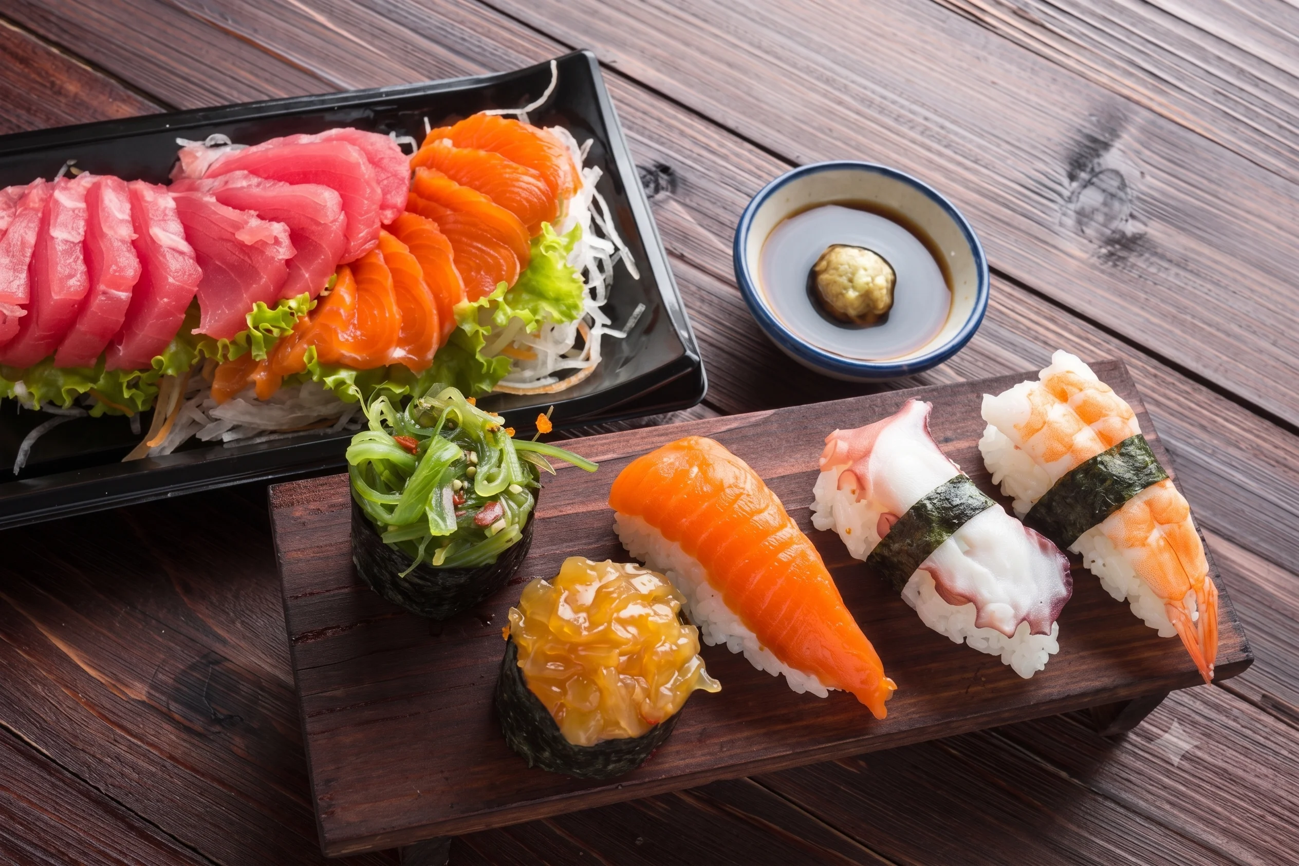 Assorted sushi platter featuring sashimi and nigiri