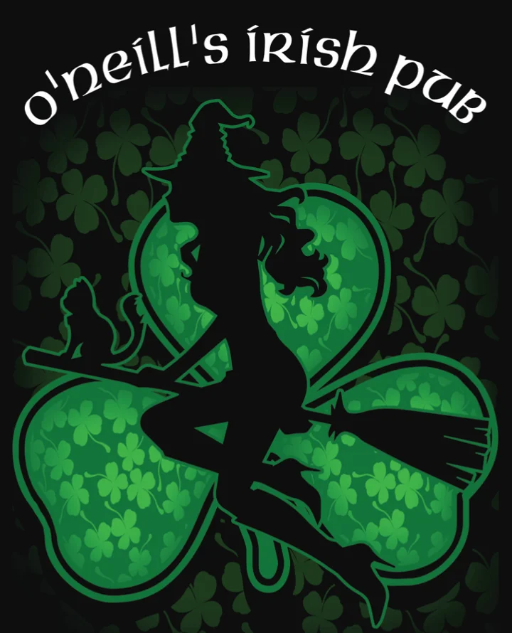 O'Neill's Irish Pub logo featuring a witch on a shamrock