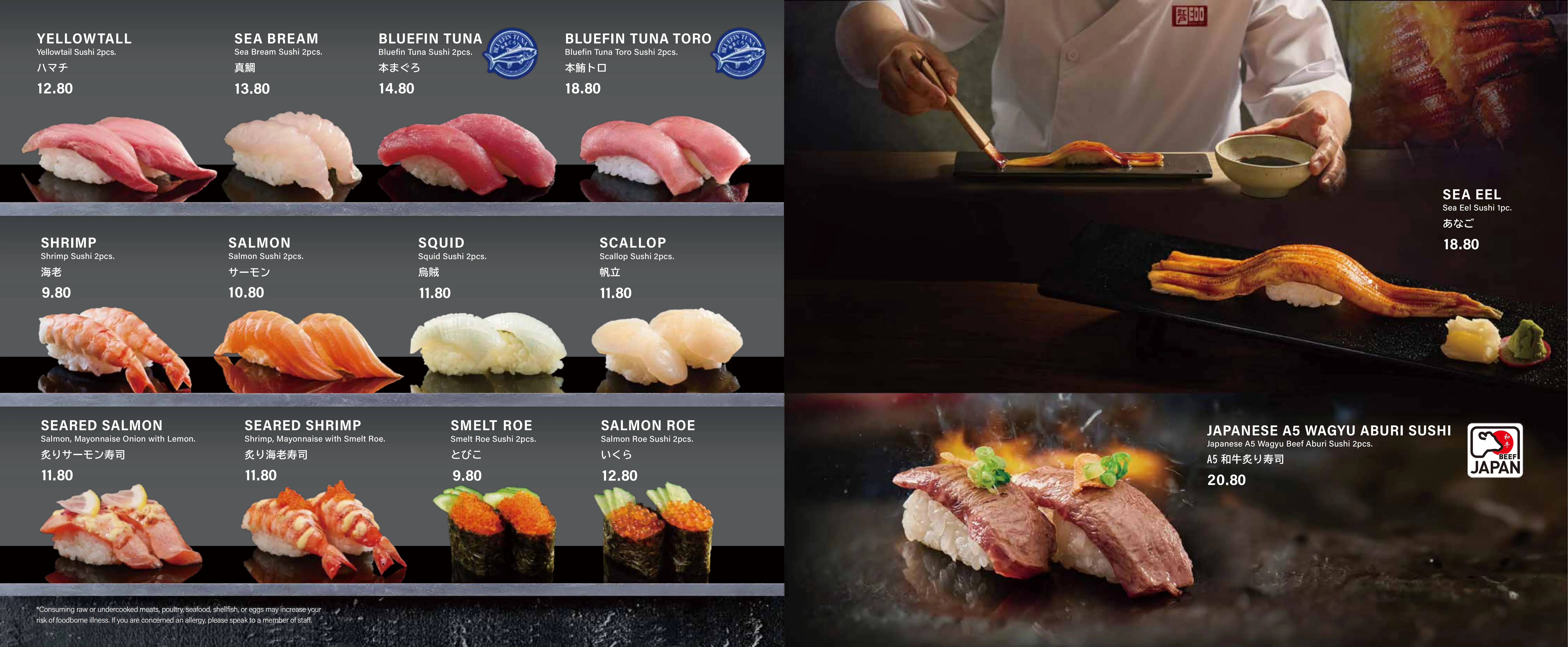 Assorted sushi platter featuring bluefin tuna and eel