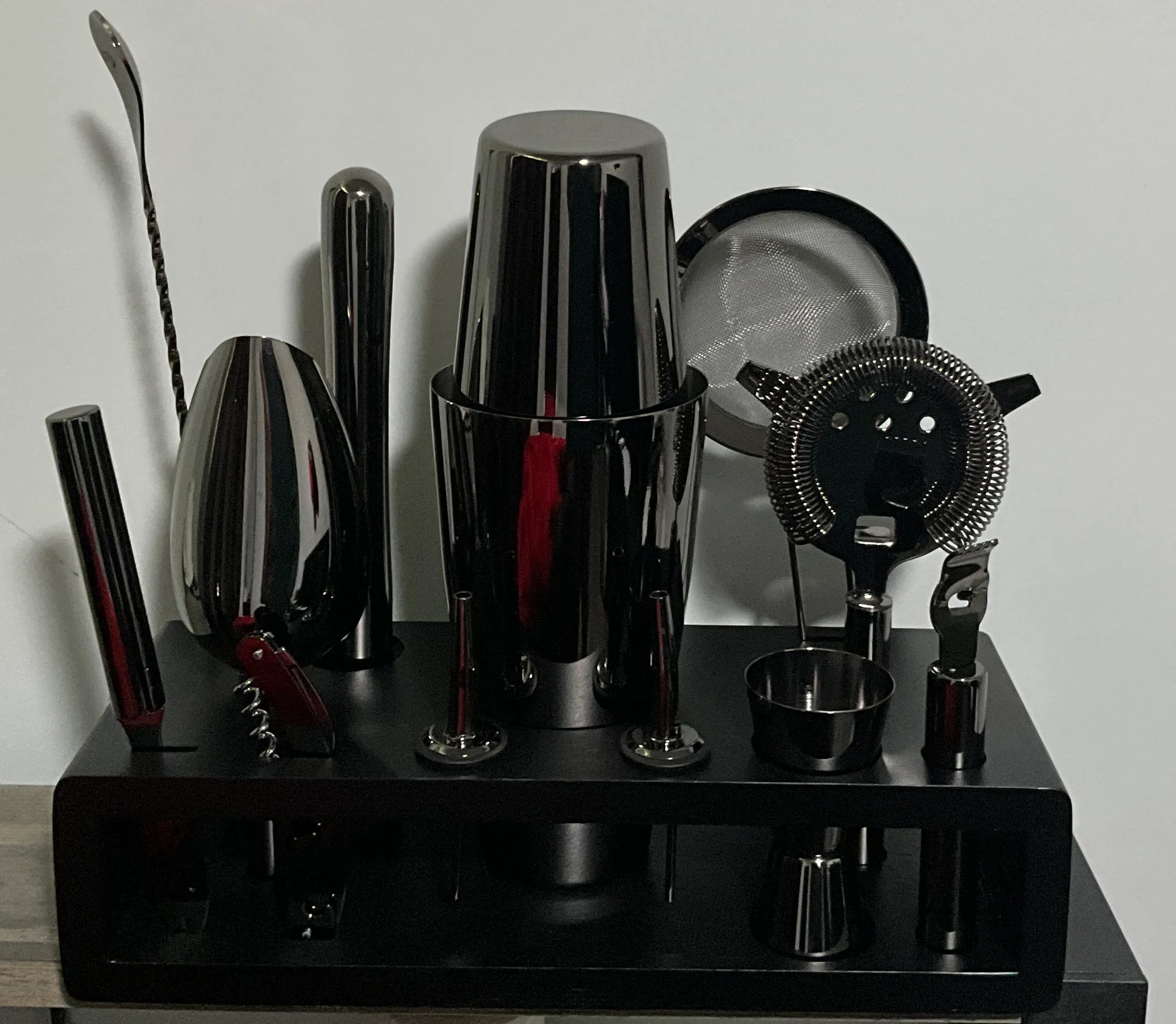 Cocktail shaker set with bar tools for mixology