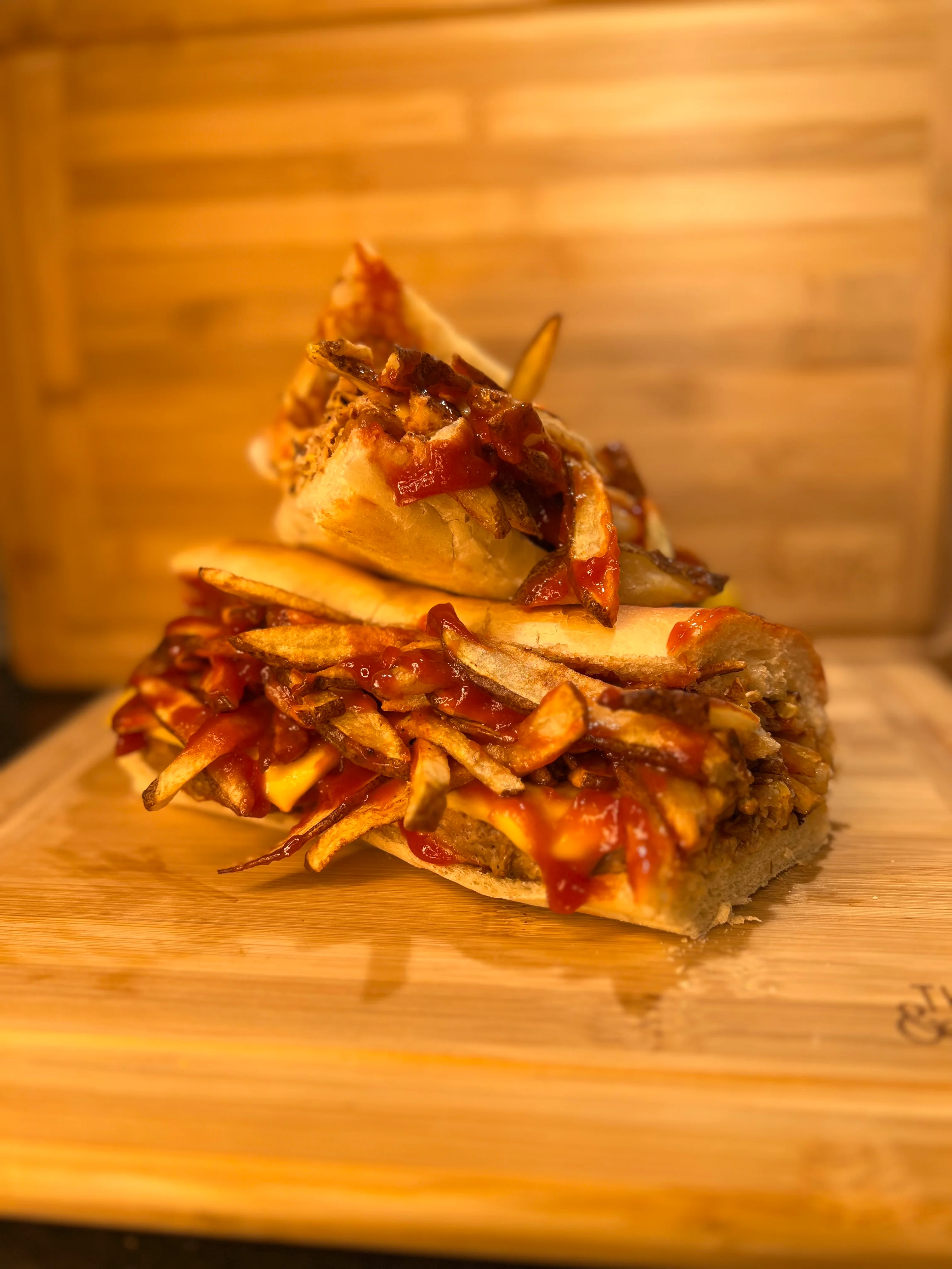 Loaded Canadian poutine sandwich with fries and gravy