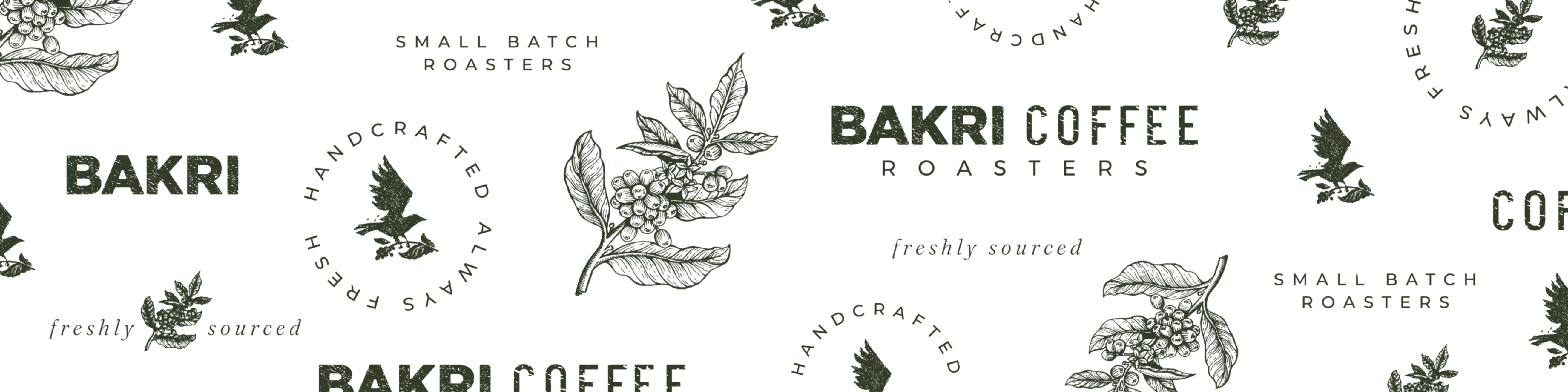 Bakri Coffee Roasters branding with coffee leaves and artisanal design