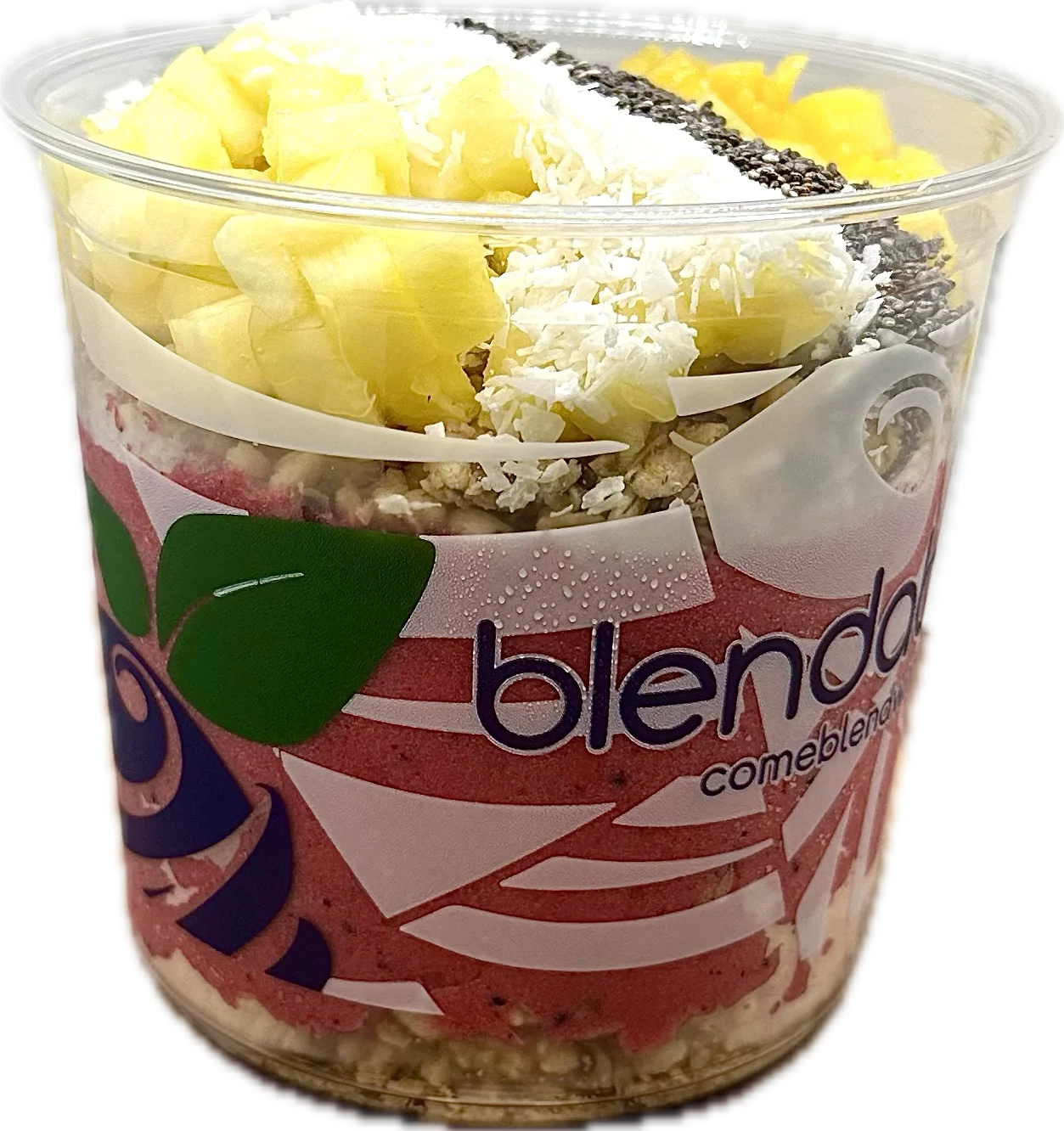 Smoothie bowl with a Pitaya base, topped with fruit