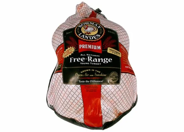 Whole free-range turkey in branded packaging