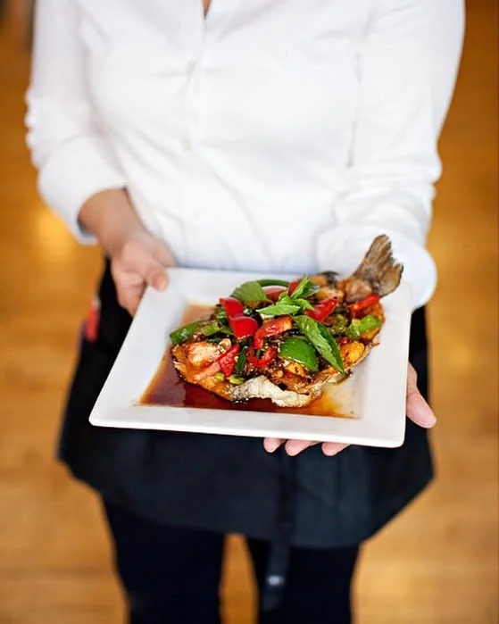 Thai crispy fish with basil and chili sauce