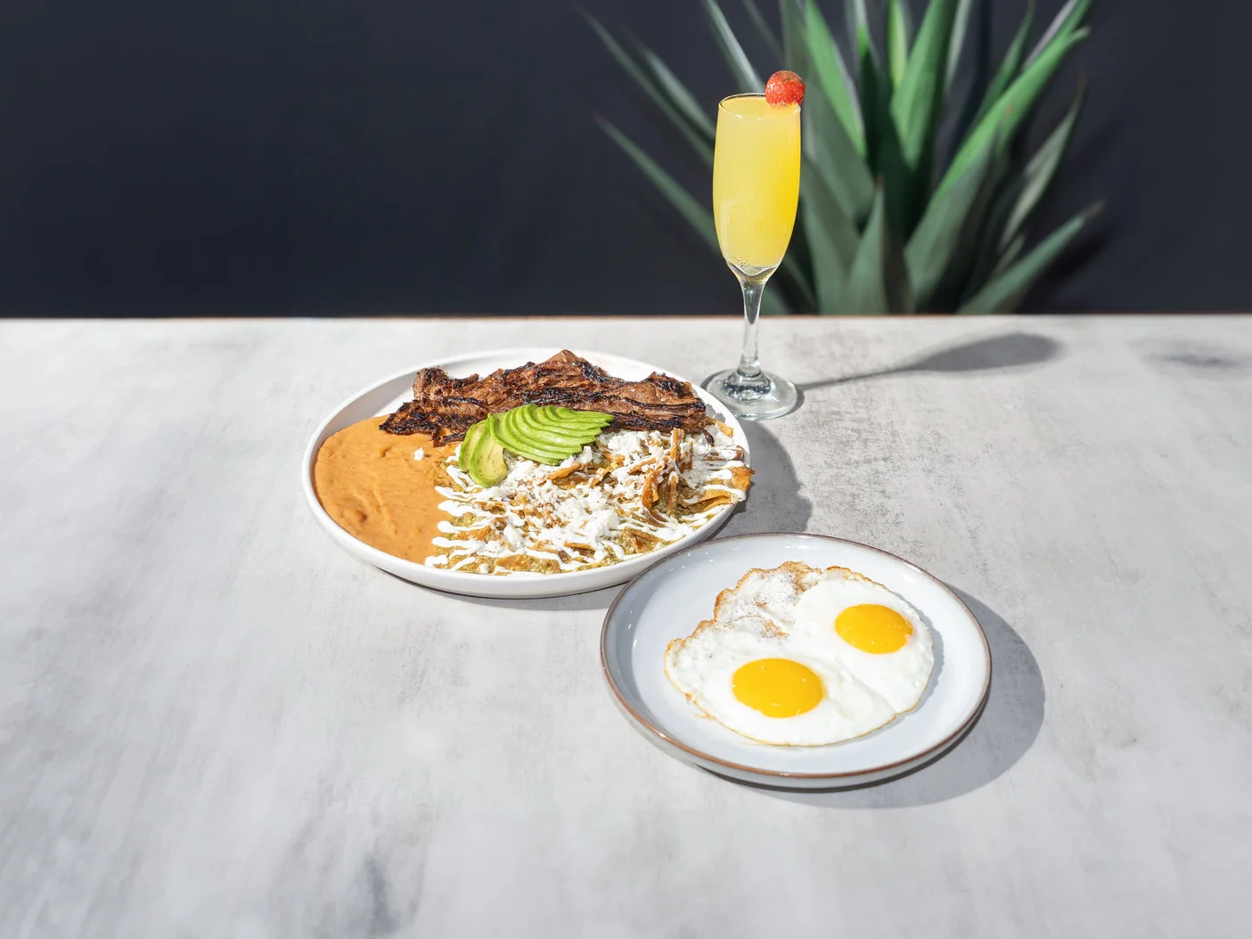 Traditional Mexican breakfast with eggs and carne asada