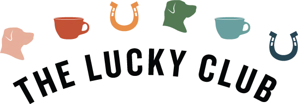 Logo of The Lucky Club featuring playful dog and coffee cup designs