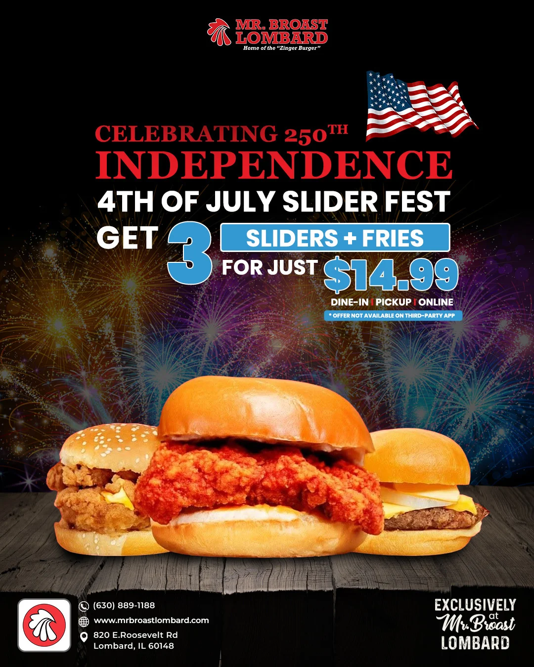 4th of July sliders with fries from Mr. Broast