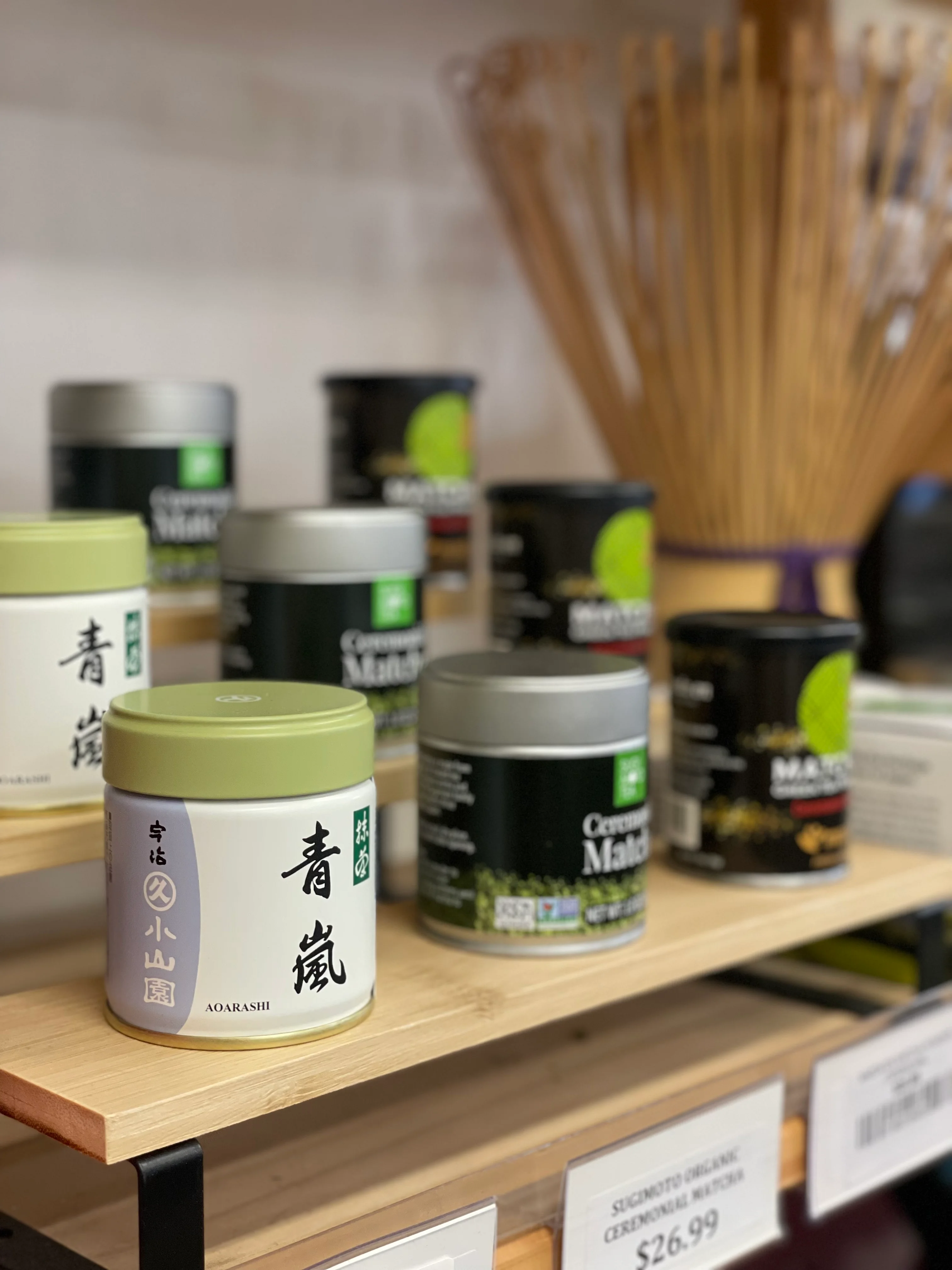 Japanese matcha tea products on display