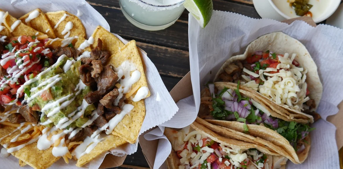 Delicious Mexican nachos and tacos with fresh toppings