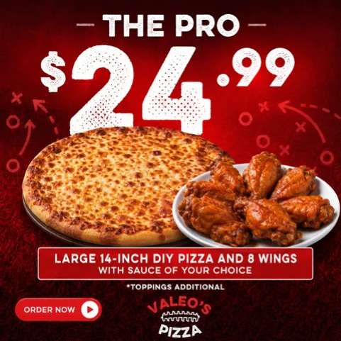 Large DIY pizza and 8 wings only $24.99