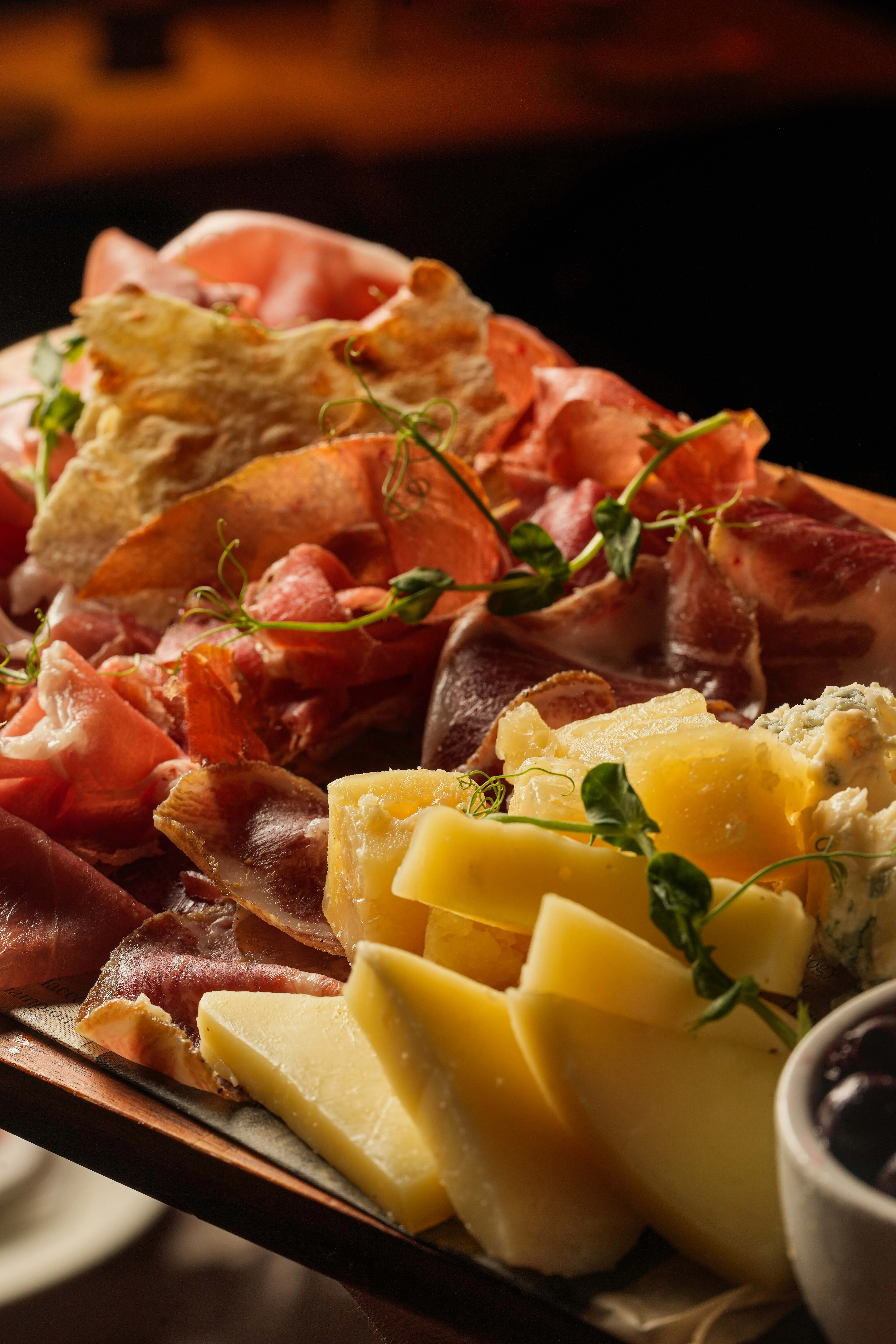 Italian charcuterie board with assorted meats and cheeses