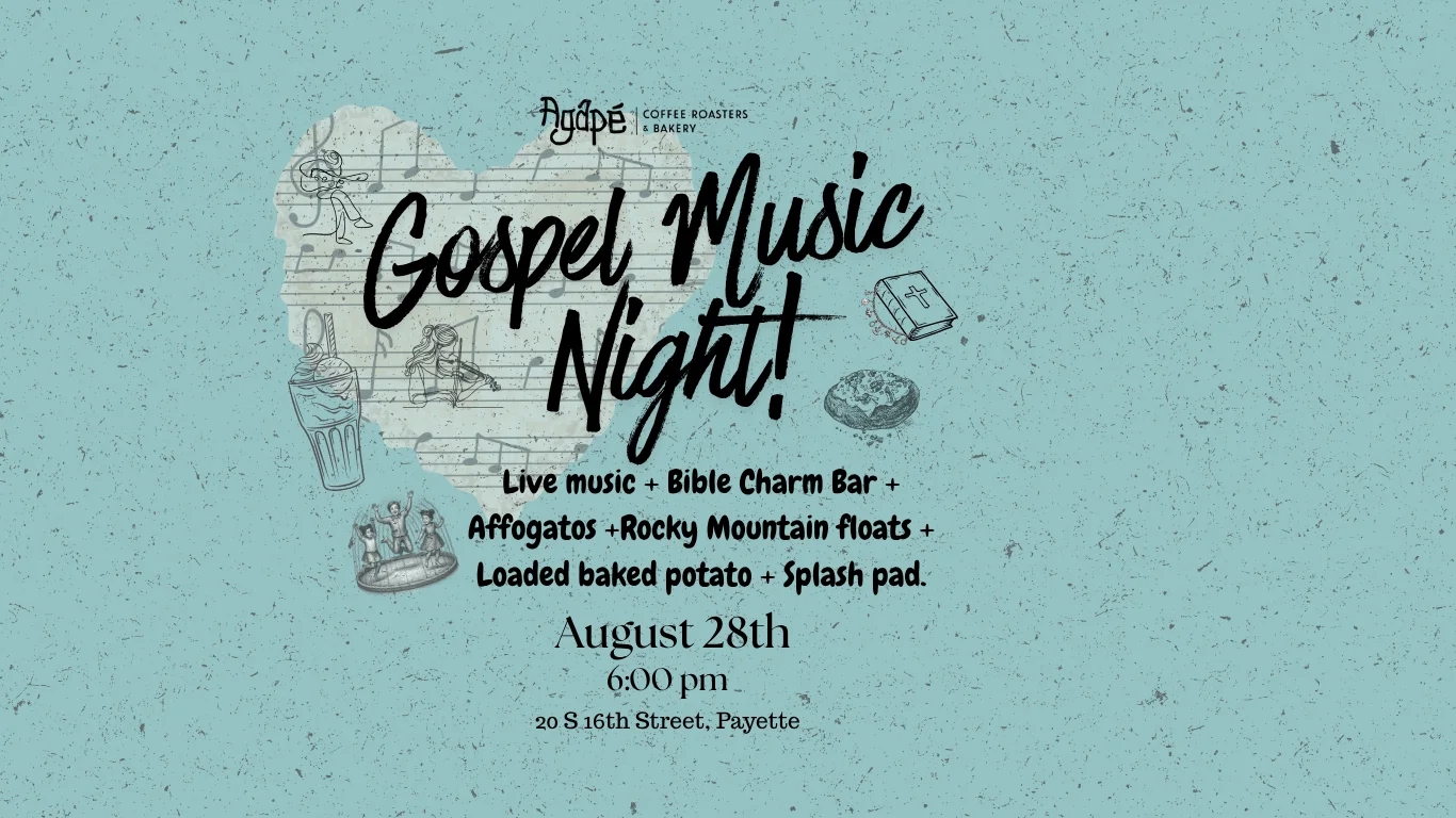 Gospel Music Night event flyer with live music and food offerings
