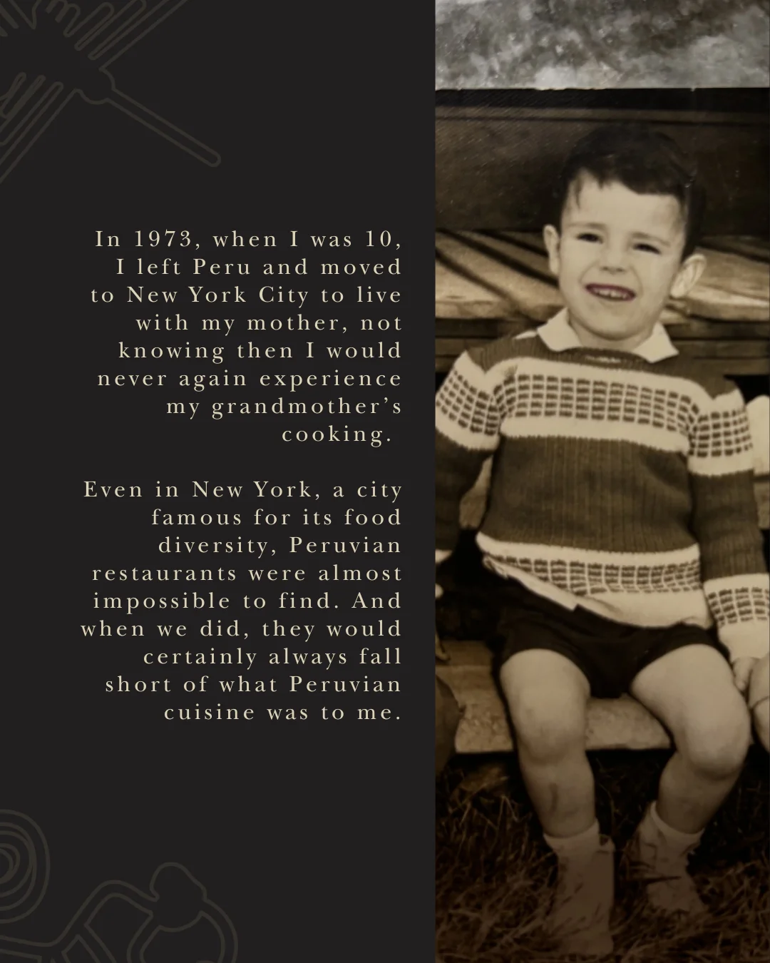 Childhood photo with grandmother in Peru, reflecting cultural heritage