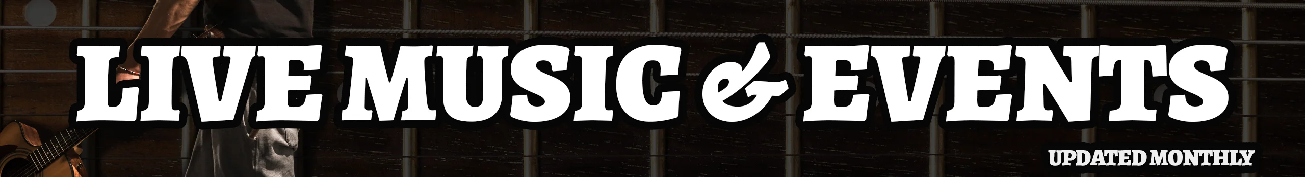 Live music events banner with guitar backdrop
