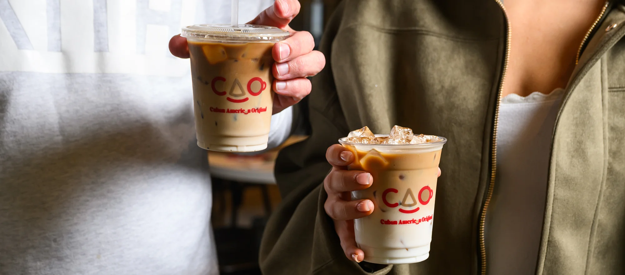 Iced Cuban coffee drinks in clear cups