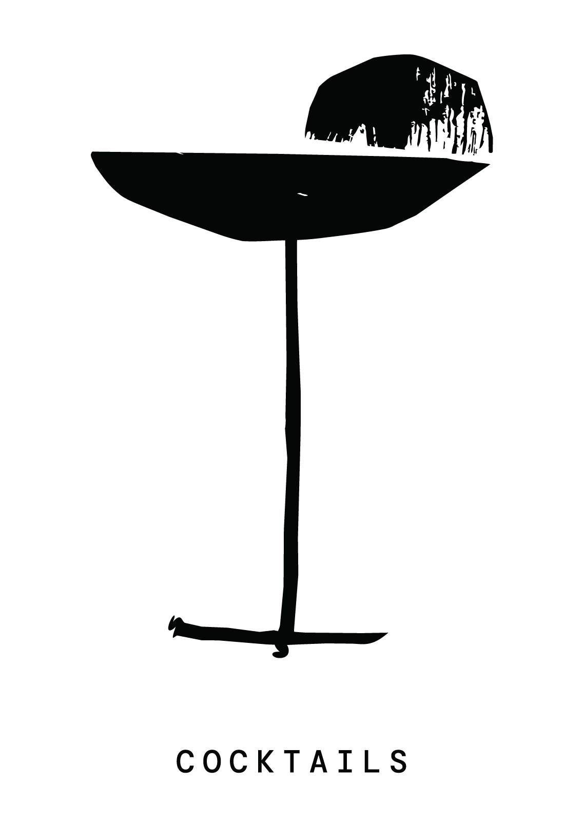 Cocktails typography with stylized black cocktail glass illustration